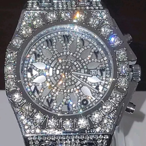 Men's Luxury Fully Covered Iced Out Simulated Diamond  Arabic Numeral Watch - Picture 12 of 15